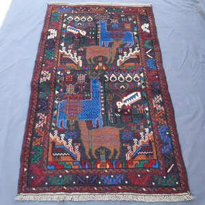 Pictorial Rug 3&#39;2x5&#39;4 ft Afghan Vintage Balochi Rug/ Handmade Wool Area Rug/ Oriental Turkmen Antique Rug/ Kids Room Rug/ Boho Home Decor