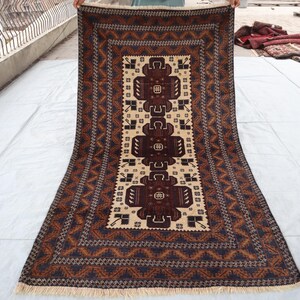 Alfombra Baluchi de 4 x 7 pies / Alfombra tribal afgana antigua de lana / Diseño nómada anudado a mano / Alfombra vintage para cocina / Alfombra decorativa para el hogar estilo oriental Rg