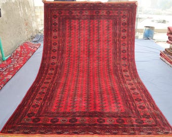 7 x 10 ft antiek Turkmeens bukharatapijt/ vintage tekke ersari-tapijt/ groot Afghaans handgemaakt wollen vervaagd tapijt/ woonkamertapijten/ Oosters tapijt
