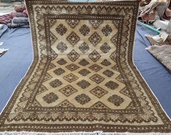 Tappeto afgano antico in terracotta 135x180 cm, tappeto in lana fatto a mano, tappeto tribale turkmeno, tappeto tribale a pelo morbido, tappeto da soggiorno, tappeto da tavolo da pranzo