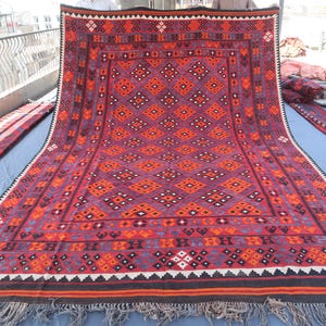 Large Kilim Area Rug 8&#39;4x12&#39;9 ft, Terracotta Tribal Turkmen Tribal Rug, Bohemian Rug, Faded Antique Kilim Rug, Bedroom Rug, Living Room Rug