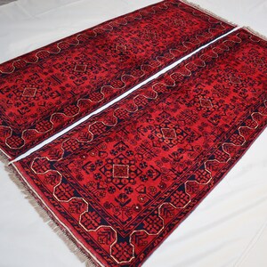 6x2 Ft, Red Twin Runner Rug, Oriental Turkmen Hand Knotted Runner Rug, Hallway Rug, Twin Rugs, Rug for Corridor Entry, Stair Runner Narrow