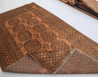 5x9 ft Antique Terracotta Rug, Vintage Geometric design rug, Turkmen Handmade Wool Rug, Oriental Rug, Faded Distressed Carpet, Bedroom Rug