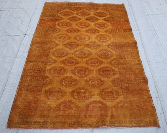 Tappeto antico in terracotta degli anni '40, tappeto afgano in lana annodato a mano 4'1x5'9, tappeto anticato, tappeto a pelo corto, tappeto rustico rosso-marrone, tappeto per soggiorno