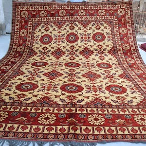 10x13 ft Authentic Afghan Area Rug- Collectible Large Turkmen Oriental Bokhara Rug- Antique Area Rug- Afghan Tribal Rug- 10x13 Bedroom Rug