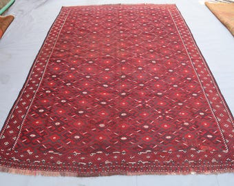 Antique Afghan Somak Kilim Rug 6'4x9'3 ft Large Area Kilim Rug, Home Decoration Kilim Rug, Handmade Kilim Rug, oriental bokhara kilim rug