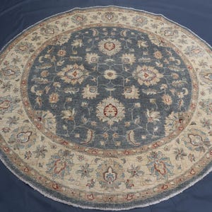 Afghan Round Area Rug - 6&#39;5x6&#39;7 ft - Gray Bidjar Circle Rug - Handmade Wool Rug - One of a Kind Afghan Rug - Turkmen Tribal Rug - Office Rug