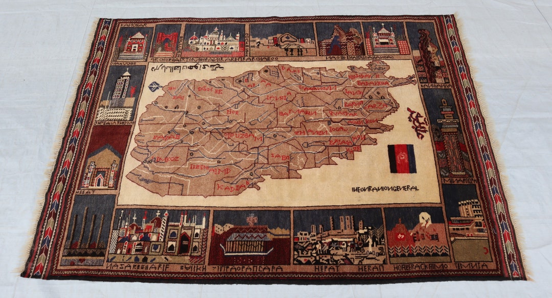 4.5 X 6.3 Ft Afghanistan Map Handmade Wool Rug, Wall Hanging Oriental ...