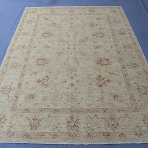 6 x 2,5 m Beige Afghan Chobi Teppich, Turkmenischer Handgewebter Wollteppich mit Pflanzenfarben, Feiner Wollteppich, Ziegler Teppich, Traditioneller Teppich