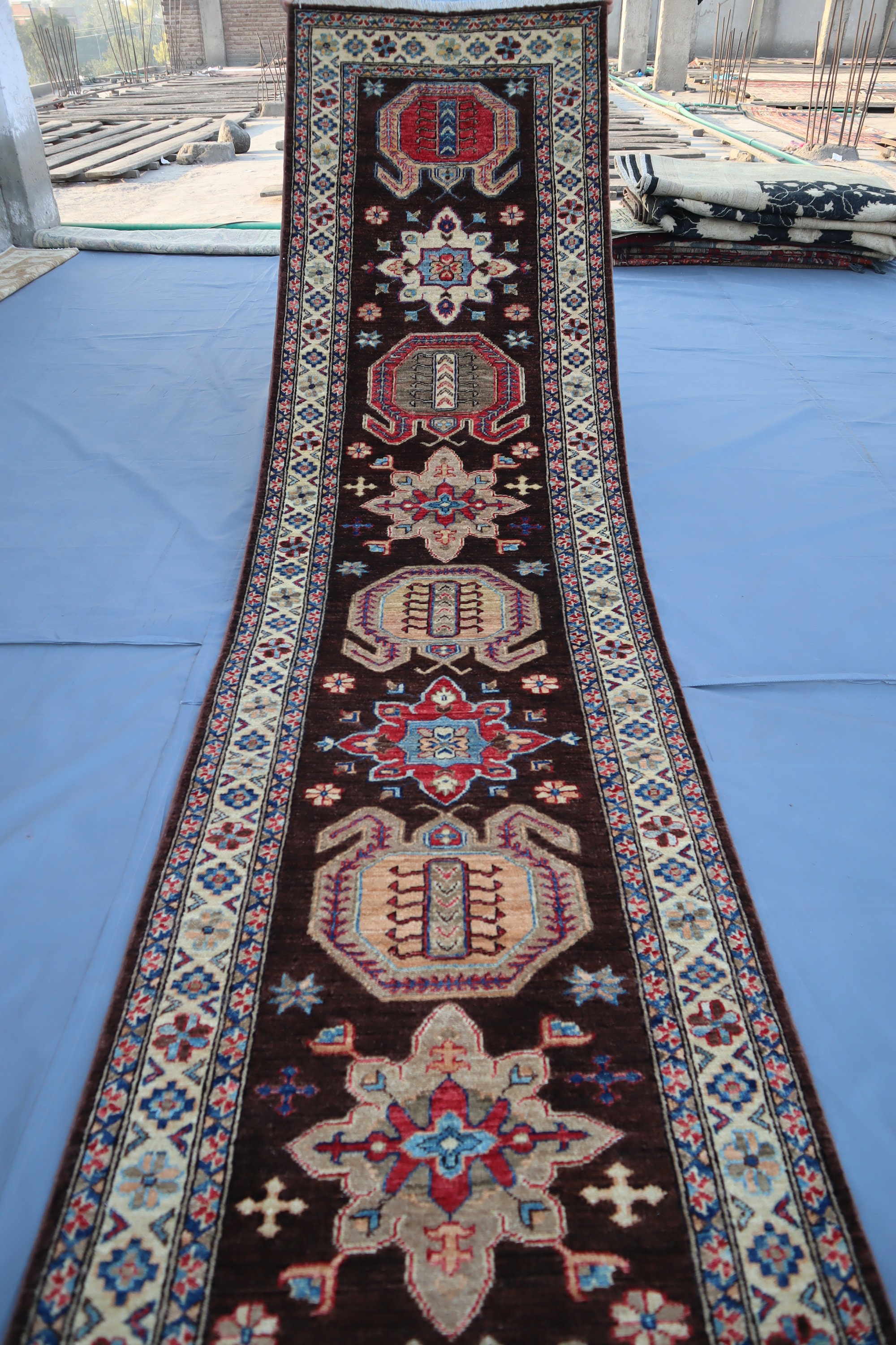 13 Ft Runner Rug/ Afghan Handmade Wool Rug/ Oriental Turkmen Rug