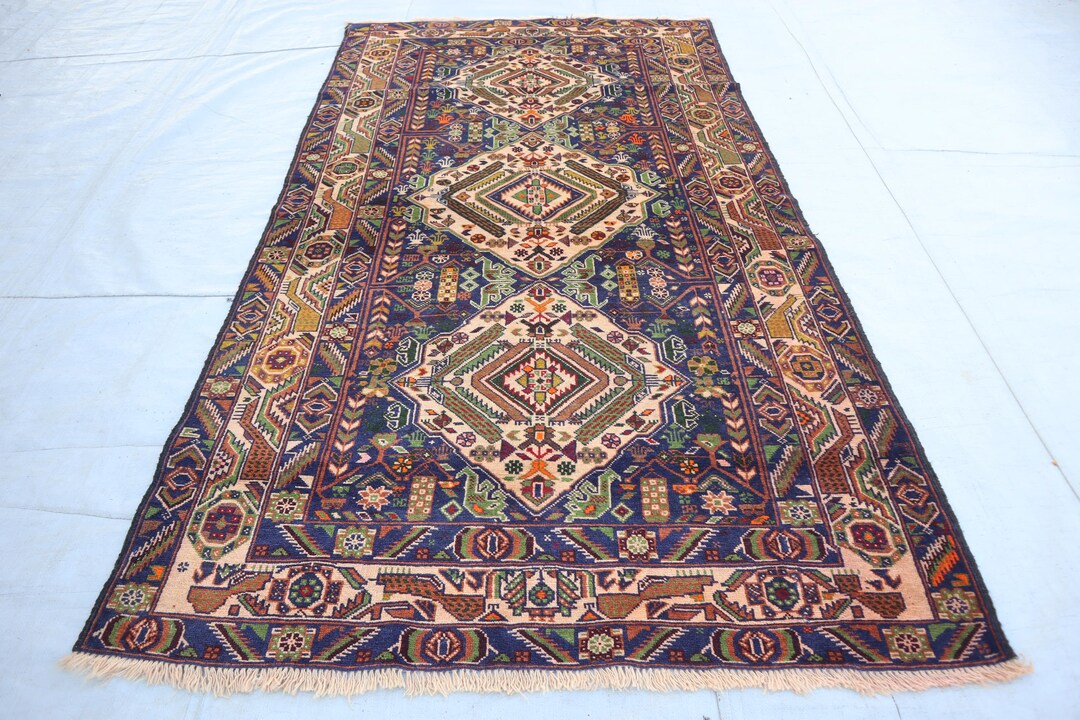 Afghan Vintage Baluchi Rug 3'8x7 Ft One of Kind Rug, Natural Veg Dyes ...