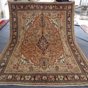 Terracotta Afghan Vintage Rug 6&#39;8x9&#39;3 Ft, Oriental Vintage Rug, Turkmen Tribal Rug, Large Area Rug, Super Fine Quality, 100% Wool Area Rug