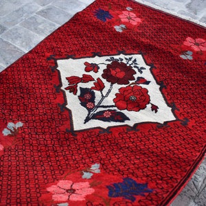 4.5 x 3.0 Ft, Antique Afghan Taimani Baluch Rug 3x5, Tribal 100% Wool Nomadic Old Carpet, Afghan Vintage Carpet, Small Floral Area Rug Red