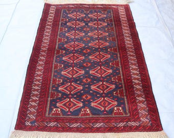 4x6 ft Navy Blue Antique Faded Afghan Sarique Rug, Vintage Afghan Hand Knotted Natural Veg Dyes Rug, Aesthetic Wool Rug, 4x6 Rug For Bedroom