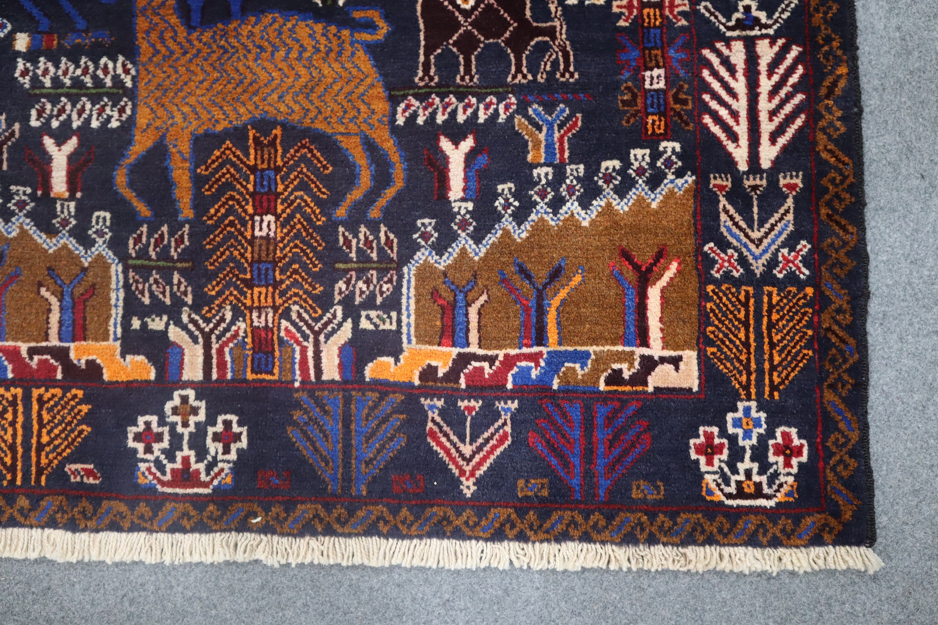 Turkmen Patterns Antique Pattern Pictorial Rug, 4x7 Ft Tribal Vintage Turkmen Hand ...