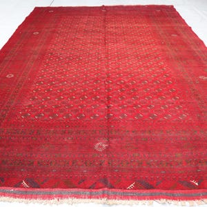 9x12 ft Afghan Fine Bukhara Rug- Rich Red Turkmen Hand Knotted Wool Area Rug- Oriental Rug- Rug for Bedroom- Living Room Rug 245x345 cm rug