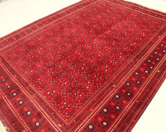 Alfombra Bashiri vintage 7x10, alfombra turcomana Tekke, alfombra de área grande, alfombra anudada a mano turcomana oriental, alfombra de lana afgana, alfombra para el dormitorio de la sala de estar