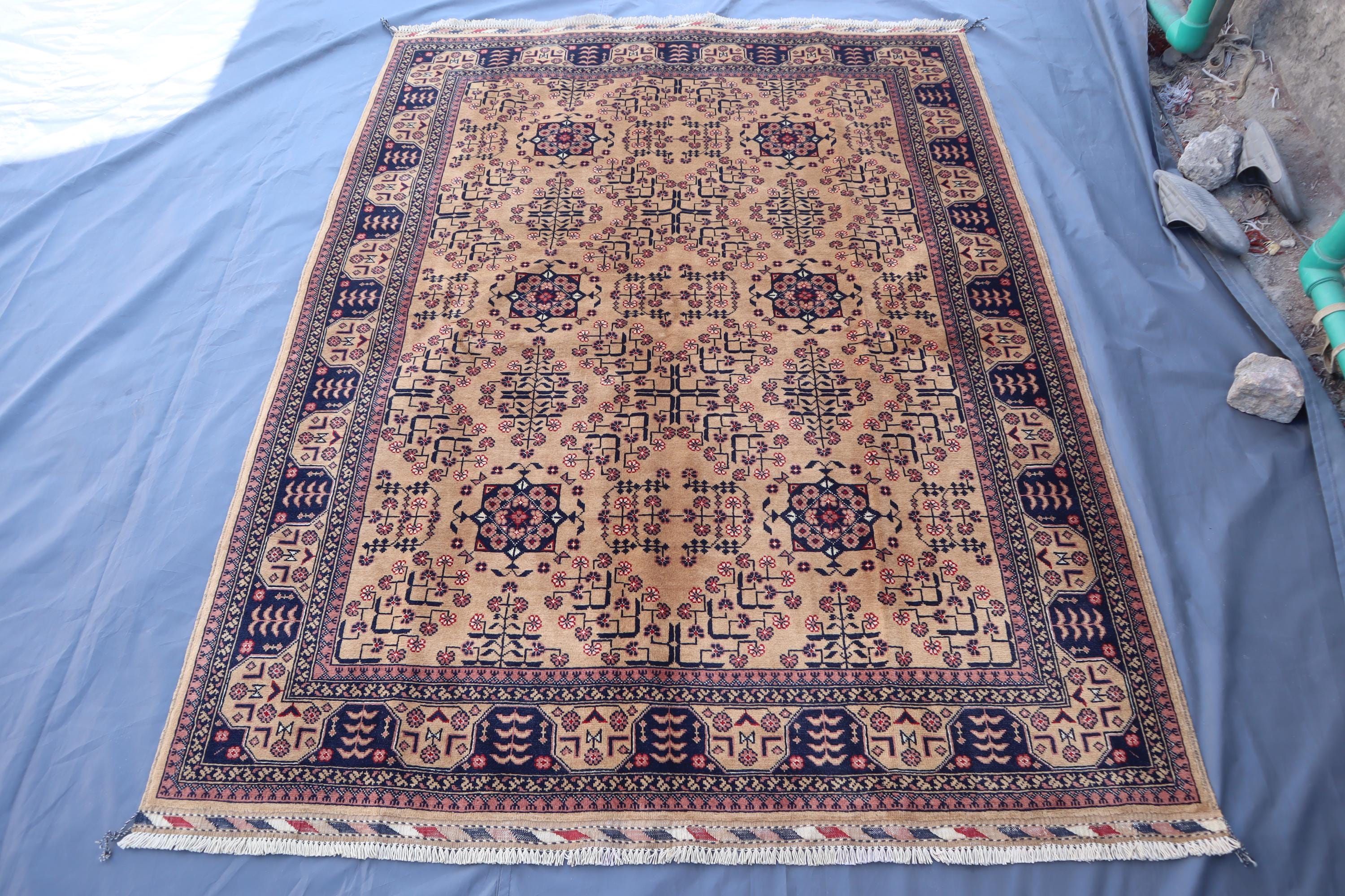 Tappeto Bukhara marrone 1,5x2,0 m, tappeto afgano in lana fatto a mano, tappeto Gabbeh moderno in terracotta, tappeto Bukhara, tappeto tribale, tappeto da soggiorno