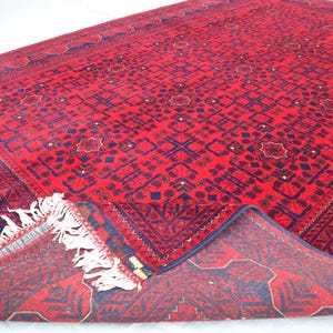 Bukhara Area Rug 7x10 ft - Red Afghan Hand Knotted Wool Rug - Turkoman Handmade Carpet - Oriental Rug, Bedroom Area Rug, Rug For Living Room