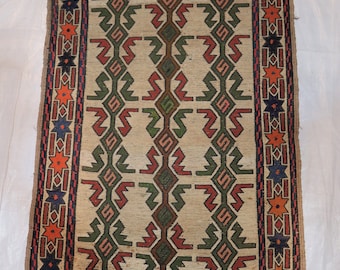 1920s Antique Afghan Kilim Rug/ 2'5x4'3 Turkish Kilim Rug/ Natural Veg Dyes Wool Rug, Handmade Antique Kilim Rug, Afghan Vintage Somak Kilim