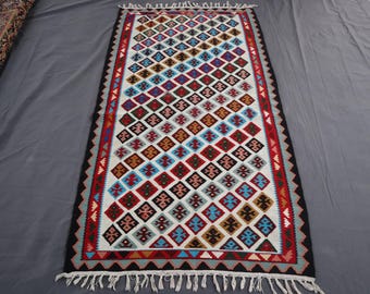 3'4x6'3 ft geometric Kilim Rug, Afghan Vintage Kilim Area Rug, Vibrant Rich Colors, Bohemian home Decor, Turkish kilim Rug, Vintage Kilim Ru