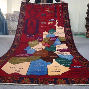 3'6x6'9 ft Pictorial Map Rug, Vintage Balochi Area Rug, Handmade Turkoman Area Rug, One Of A Kind Vintage Rug, Kids Room Dining Table Carpet