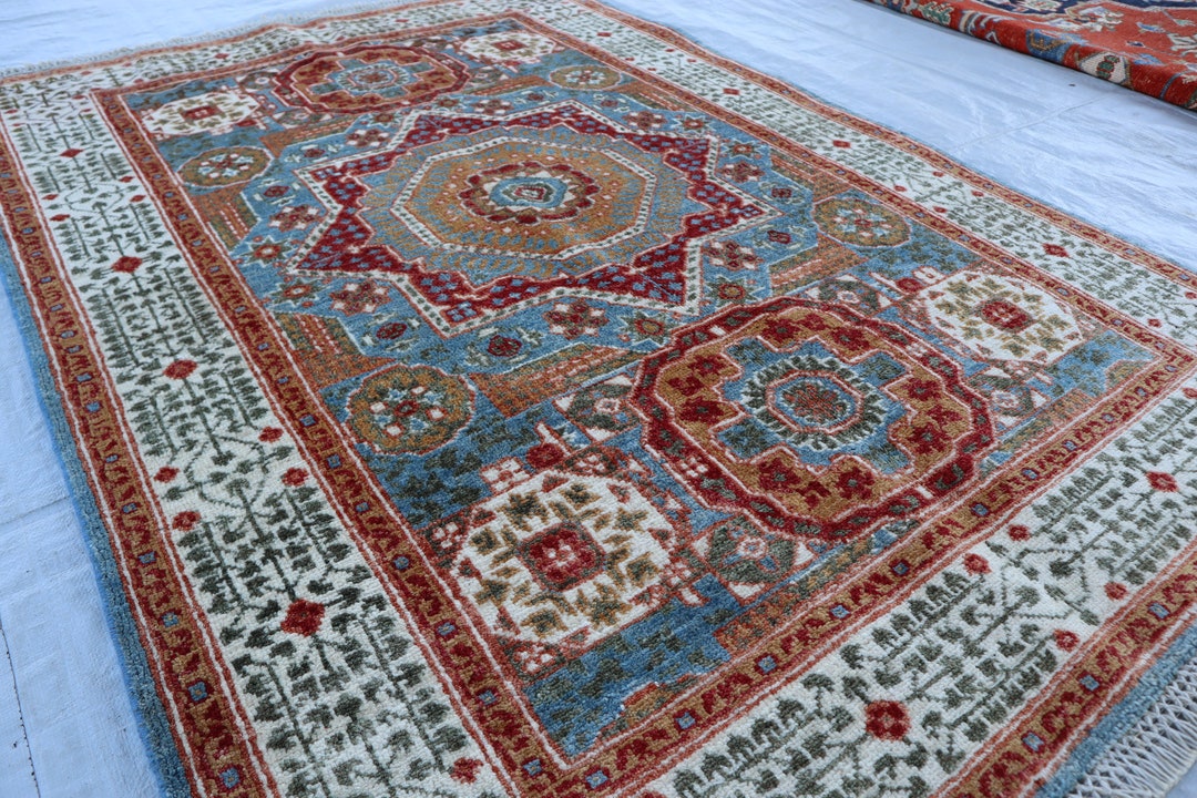Turkmen Handmade Rug/ 4x5 Afghan Mamluk Area Rug/ Oriental Rug/ Top ...