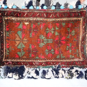 1.6x2.7 Ft, Antique Handmade Tribal Cushion 100% Wool Rug. Handmade Pillow Cover Decor Rug, Afghan rug. Vintage Afghan Cushion Pillow Cover