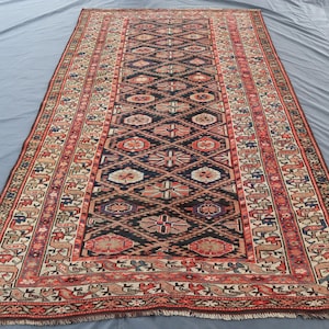 1980s Vintage 5x9 ft Turkmen Tekke Bukhara Rug 4&#39;11x9&#39;3 ft Handmade Wool Area Rug/ Oriental Afghan Faded Distressed Red Rug/ Living Room Rug