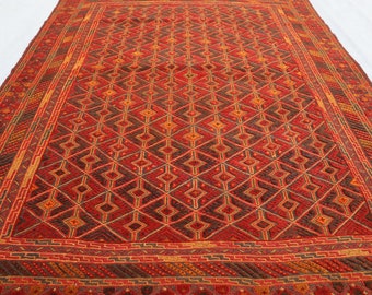 Tappeto Kilim afgano vintage fatto a mano 4&#39;8x6&#39;3 piedi, tappeto antico afgano 5 x 6 piedi, tappeto kilim tribale turkmeno orientale, tappeto Kilim Mushwani, tappeti per camera da letto