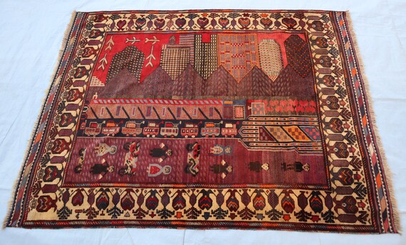 Antiker Bildteppich, Handgemachter Vintage Teppich 160x160 cm, Turkomon, Wandteppich für Zuhause, Kinderteppich, 130x180 cm