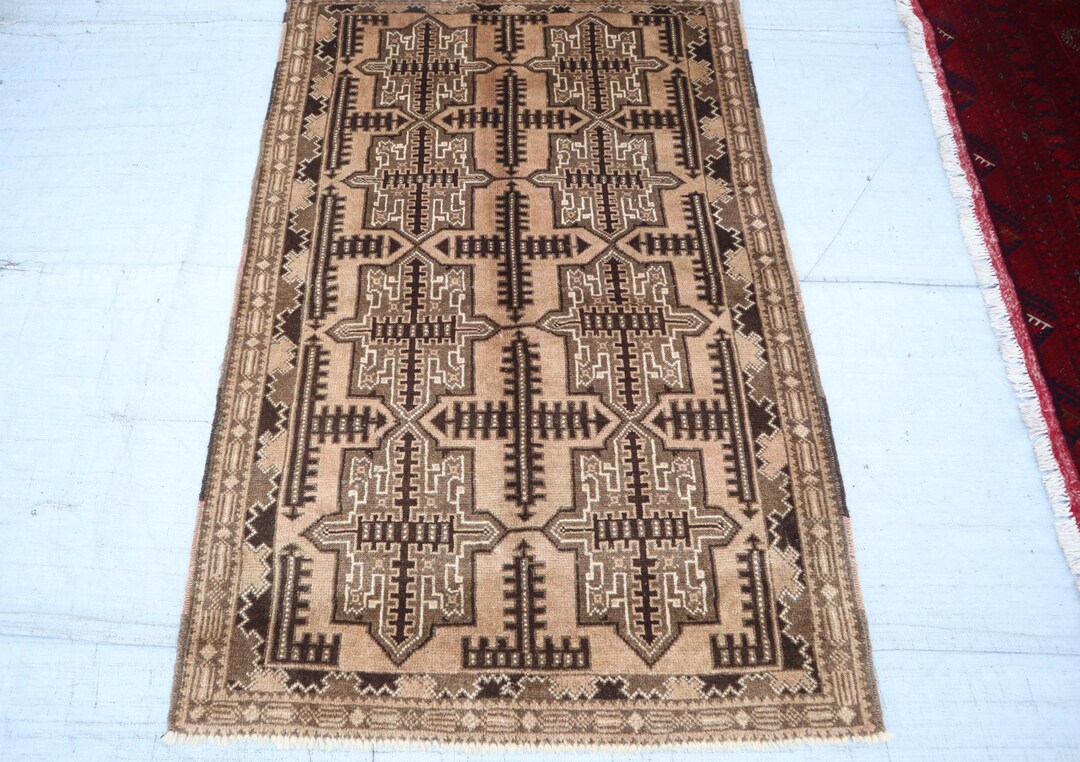 Antique Rug 3x5 Ft Afghan Terracotta Rug- Handmade Wool Rug- Turkmen ...