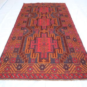 Alfombra antigua geométrica/ 3&#39;7x6&#39;7 Alfombra Baluchi vintage- Alfombra de lana de pila alta hecha a mano afgana- Alfombra tribal turcomana oriental- Alfombra de dormitorio de alfombra de oficina