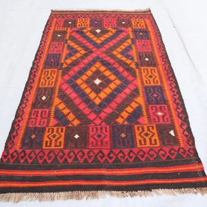 3&#39;6x6&#39;5 Ft Afghan Vintage Kilim Area Rug, Turkmen Tribal  Kilim Rug, Antique Afghan Rug, Tribal Afghan area Rug, Flatweave Area rug, Bedroom