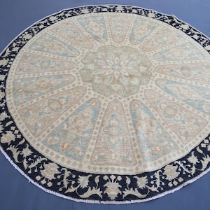 6&#39;7x6&#39;7 ft Hand Knotted Wool Rug, Afghan Round Area Rug, Handmade Wool Area Rug, Vintage Muted Rug, Circle Round Area Rug, 200x200 Cm Rugs