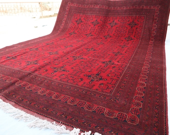 Large Area Rug, 10x13 Ft, Afghan Bokhara Area Rug, Tribal Turkoman Rug, Hand Knotted Wool Area Rug, Over-size Carpet, Floor And Rugs 13x10