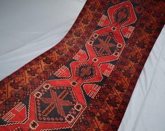 Alfombra Baluchi de 1,08 m x 2,65 m, afgana, anudada a mano, de lana con tintes vegetales, medallón, tribal turcomana, anudada a mano, para dormitorio