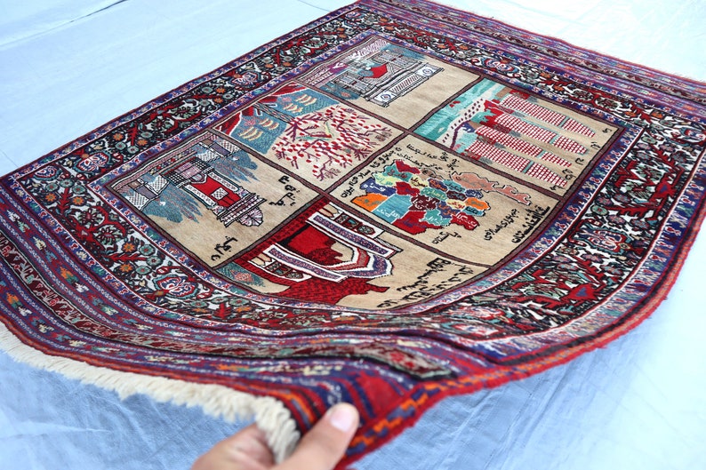 Historic Rug Antique 5x6 Ft Pictorial Rug, Historical Places Area Rug, Handmade ...