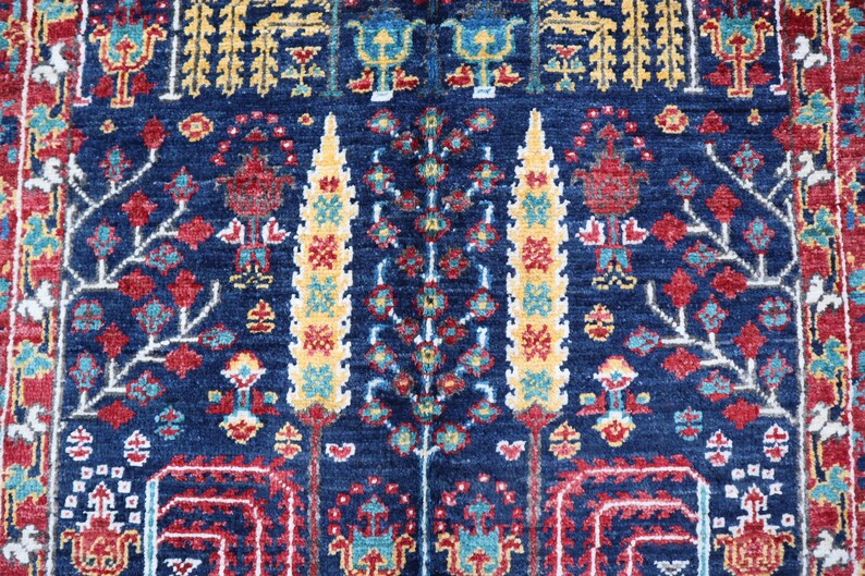 Navy Blue Bidjar Rug 3x8 Ft Tree of Life Runner, Hand Knotted 100% Wool ...