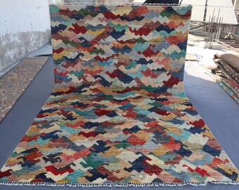 One of a Kind 7x10 Colorful Gabbeh Rug Afghan Hand Knotted Wool Area Rug, 100% Soft Wool Rug, Oriental Turkmen Rug, Bedroom Living Room Rugs