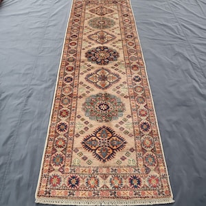 Natural Brown Kazak Runner Rug 2&#39;6x8&#39;5 ft, Collectible Rug, Tribal Handmade Runner rug, Oriental Runner Rug Kitchen Runner, Hallway Runner