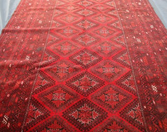 6x9 レッドブルー手織りラグ、大型トルクメンアンティークメダリオン