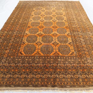Vintage Terracotta Area Rug 6&#39;7x9&#39;6, Afghan Handmade Wool Rugs, Antique Pale Rug, Brown Afghan Vintage Rug, Tribal Bukhara Rug, Bedroom Rugs