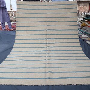 5&#39;6x8&#39;3 ft Vintage Stripe Natural Color Kilim Rug, Handmade Afghan Tribal Rugs, Living Room Area Rug, Cotton On Wool Rug, Boho Bohemian Rugs