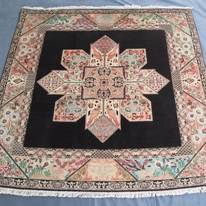Square Area Rug, 4&#39;6 x 4&#39;9 ft Afghan Bijar Rug, Oriental Square Rug, Pictorial Area Rug, Handmade Wool Carpet, Bedroom Rug, Dining Table Rug