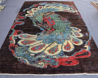 Afghan Rug 7x10 ft Hand Knotted Gabbeh Rug, High Pile Soft Wool Rug, Abstract Art Rug, Contemporary Modern Rug, Office, Living Room Area Rug