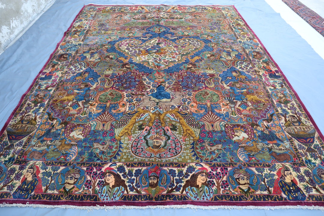 13x10 Ft Large Vintage Pictorial Area Rug High Quality Afghan Hand