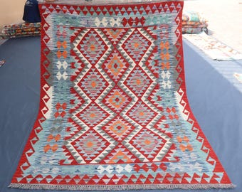 5x7 ft Geometric Kilim Rug, Handmade Wool Kilim rug, Flat Weave Kilim Rug, Vintage kilim Rug, Hand Woven Kilim Rug, Kitchen decor Area Rug