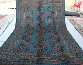Vintage Turkmen Bokhara Rug 7x10 ft High Pile Soft Wool Rug, Rugs For Living Room, Oriental Rug, Soft Blue Ersari Rug, Farmhouse Decor Rug