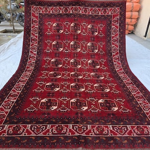 Vintage Turkmen Rug 6'6x9'7 Ft Afghan Handmade Vintage Rug, Geometric Design Rug, Tribal Antique Rug, Living Room Carpet, Dining Table Rugs